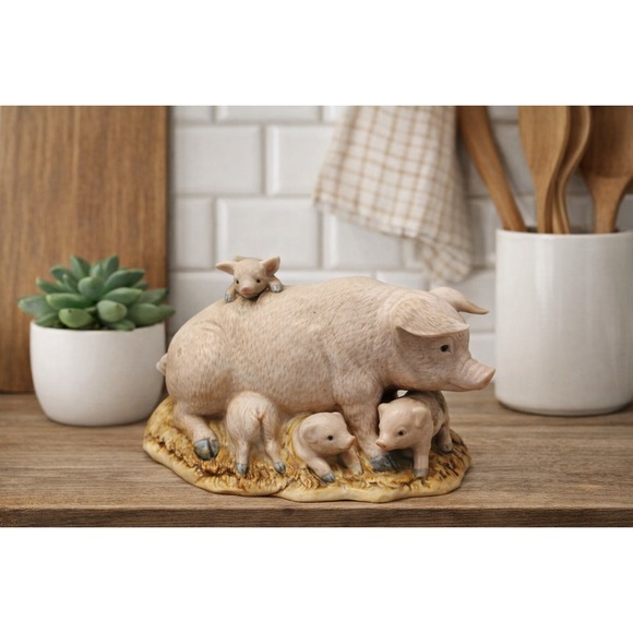 Vintage Homco Porcelain Pig Figurine Sow with Piglets 1443 Made in Taiwan - Picture 2 of 13